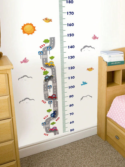 2 Styles Car Height Chart Wall Decals, Road Animal Vehicle Growth Measuring Wall Stickers, Home Decor For Nursery, Baby, Kids & Teen Boys Bedroom