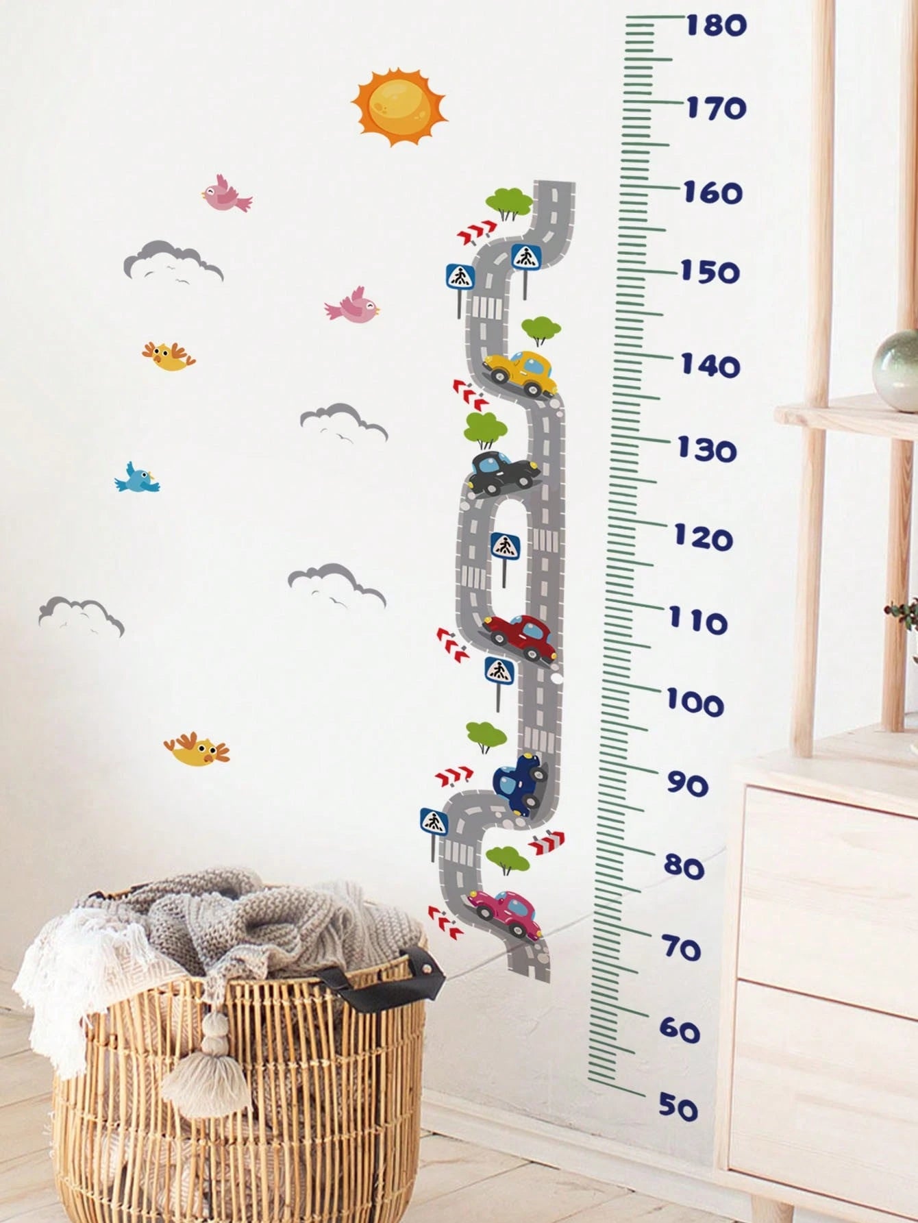 2 Styles Car Height Chart Wall Decals, Road Animal Vehicle Growth Measuring Wall Stickers, Home Decor For Nursery, Baby, Kids & Teen Boys Bedroom
