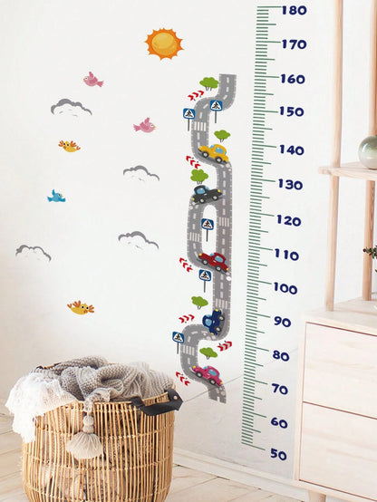 2 Styles Car Height Chart Wall Decals, Road Animal Vehicle Growth Measuring Wall Stickers, Home Decor For Nursery, Baby, Kids & Teen Boys Bedroom