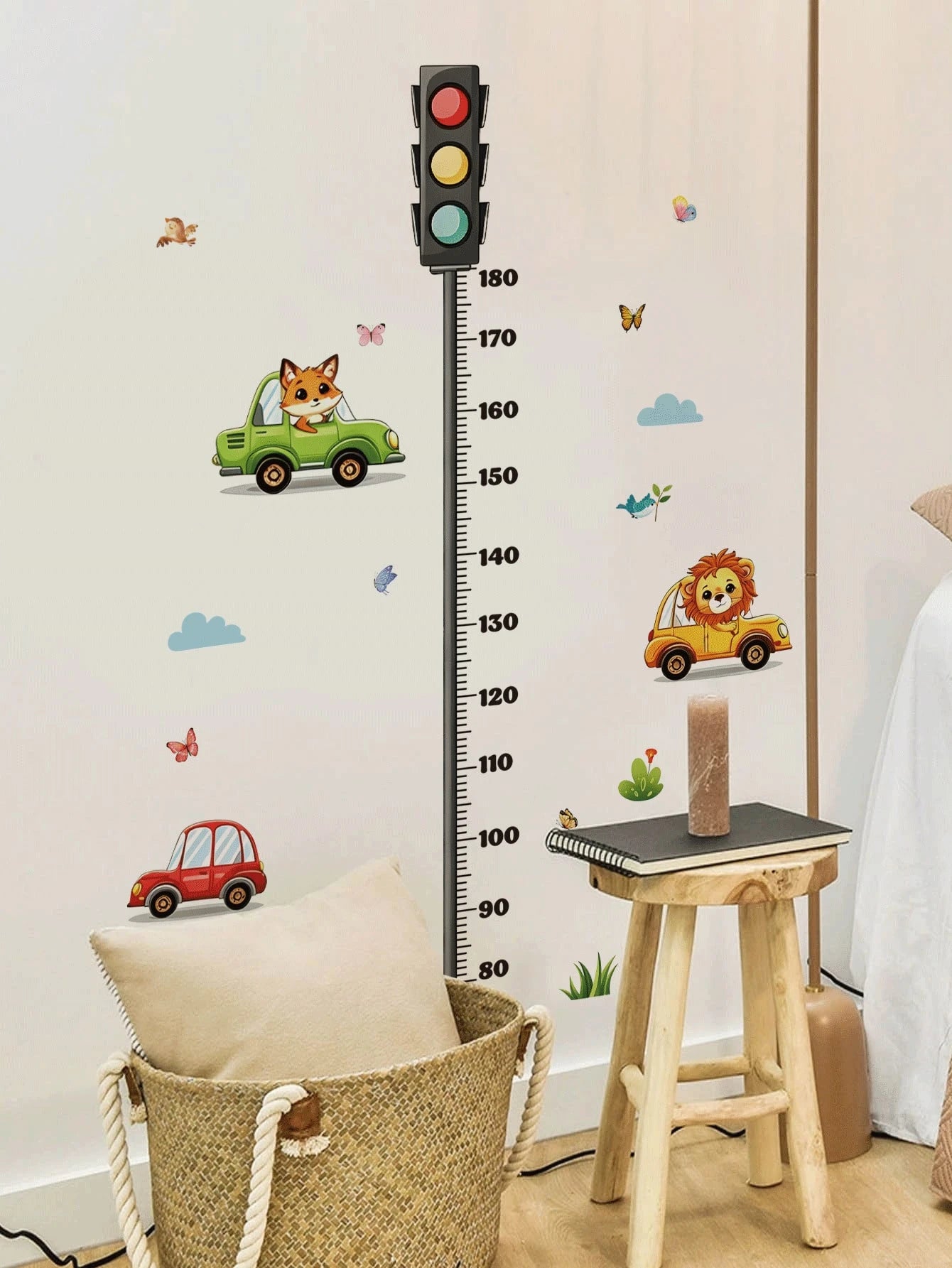 2 Styles Car Height Chart Wall Decals, Road Animal Vehicle Growth Measuring Wall Stickers, Home Decor For Nursery, Baby, Kids & Teen Boys Bedroom