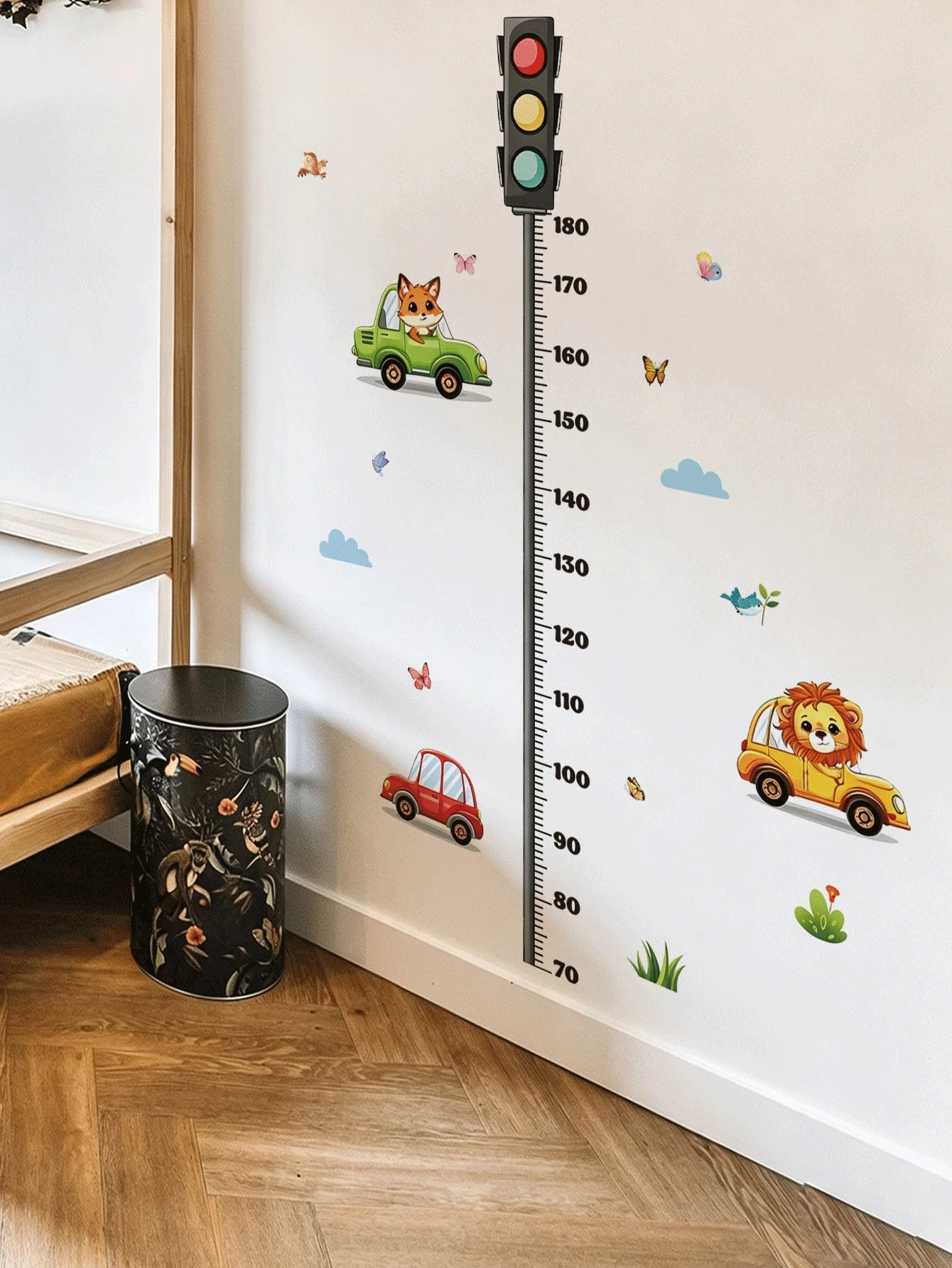 2 Styles Car Height Chart Wall Decals, Road Animal Vehicle Growth Measuring Wall Stickers, Home Decor For Nursery, Baby, Kids & Teen Boys Bedroom