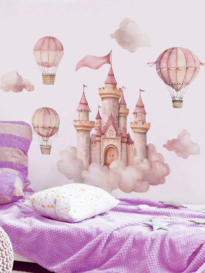 2 Styles Castle Rabbit Rainbow Cloud Wall Stickers, Removable Self-Adhesive Wall Decor, Home Decoration, Girls Nursery Bedroom Baby Shower Decoration