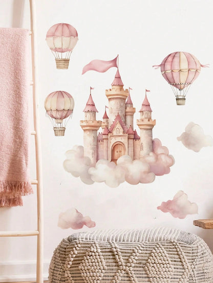 2 Styles Castle Rabbit Rainbow Cloud Wall Stickers, Removable Self-Adhesive Wall Decor, Home Decoration, Girls Nursery Bedroom Baby Shower Decoration