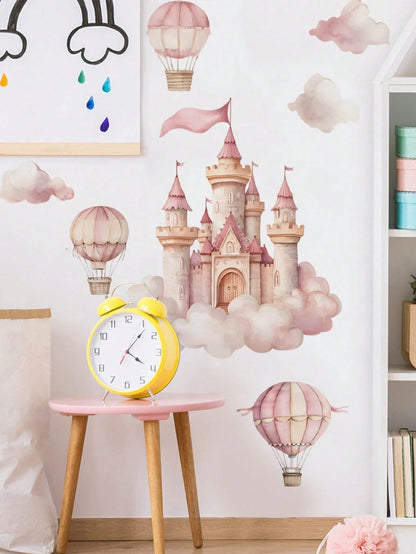2 Styles Castle Rabbit Rainbow Cloud Wall Stickers, Removable Self-Adhesive Wall Decor, Home Decoration, Girls Nursery Bedroom Baby Shower Decoration