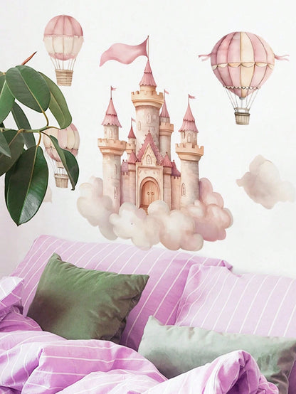 2 Styles Castle Rabbit Rainbow Cloud Wall Stickers, Removable Self-Adhesive Wall Decor, Home Decoration, Girls Nursery Bedroom Baby Shower Decoration