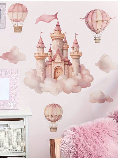2 Styles Castle Rabbit Rainbow Cloud Wall Stickers, Removable Self-Adhesive Wall Decor, Home Decoration, Girls Nursery Bedroom Baby Shower Decoration