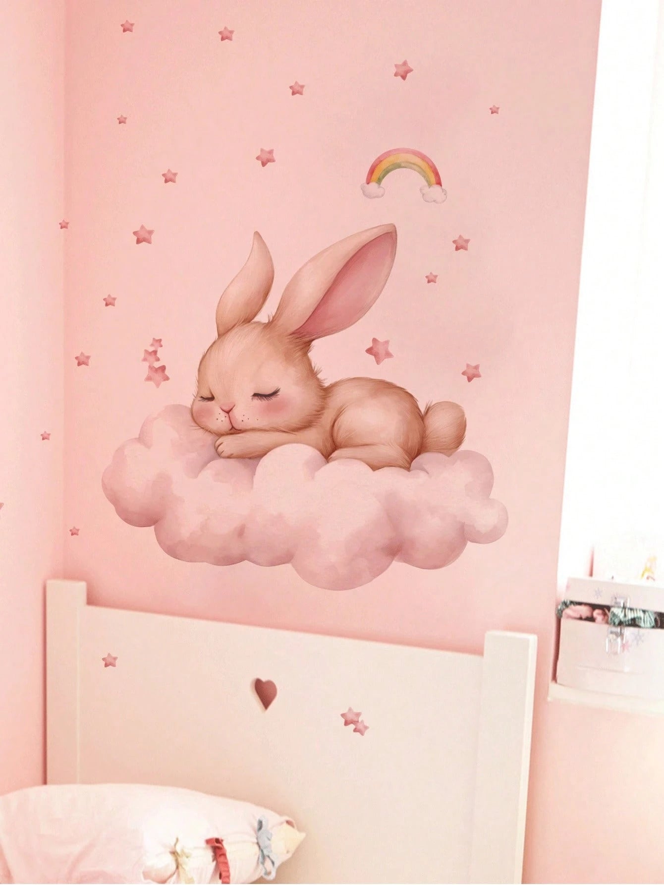 2 Styles Castle Rabbit Rainbow Cloud Wall Stickers, Removable Self-Adhesive Wall Decor, Home Decoration, Girls Nursery Bedroom Baby Shower Decoration