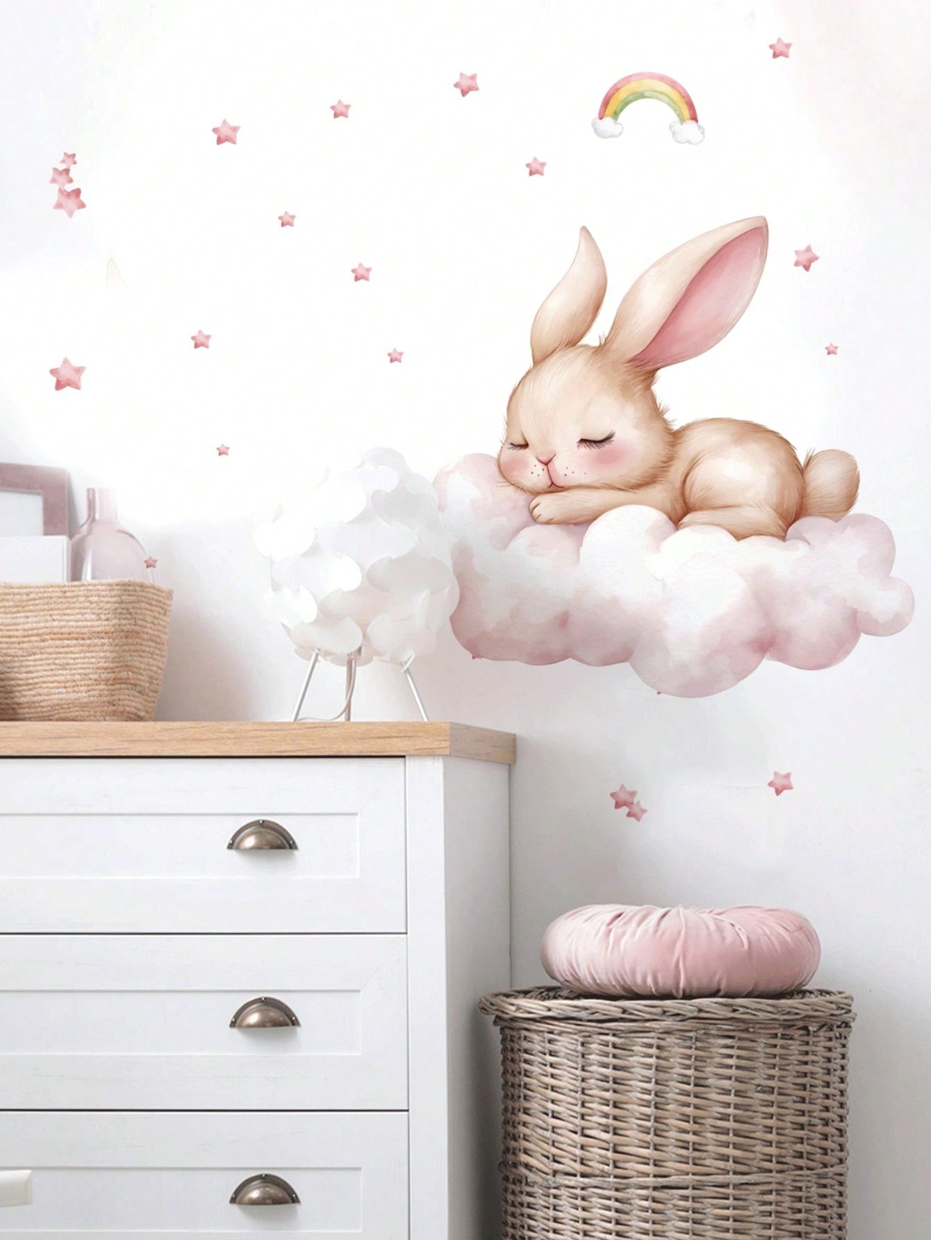 2 Styles Castle Rabbit Rainbow Cloud Wall Stickers, Removable Self-Adhesive Wall Decor, Home Decoration, Girls Nursery Bedroom Baby Shower Decoration