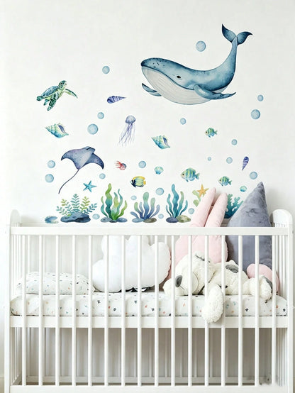 2 Styles Nursery Kids Room Wall Decals, Ocean Sea Animals & Shell Bow Stickers, Home Wall Art Decor For Baby Boys Girls Bedroom