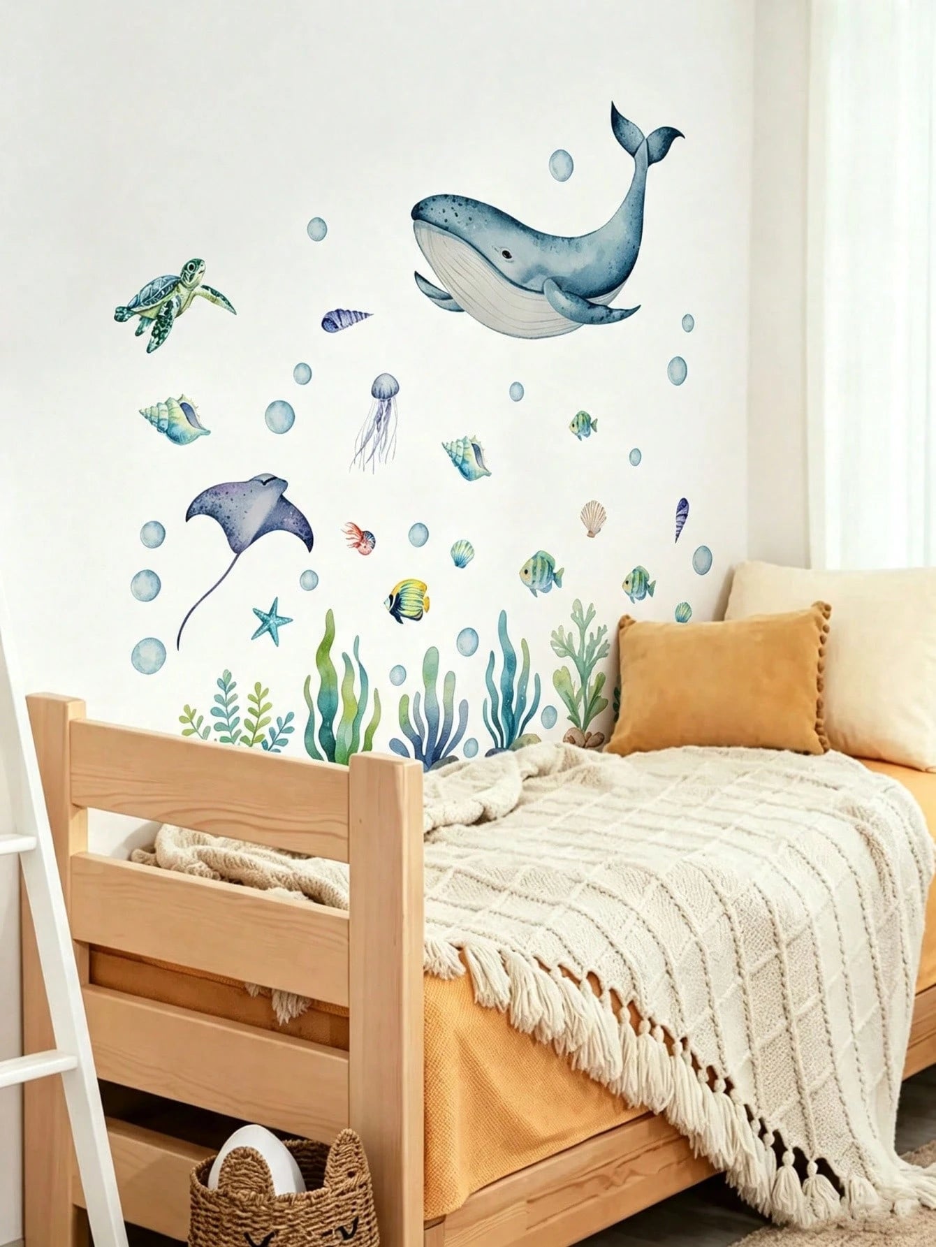 2 Styles Nursery Kids Room Wall Decals, Ocean Sea Animals & Shell Bow Stickers, Home Wall Art Decor For Baby Boys Girls Bedroom