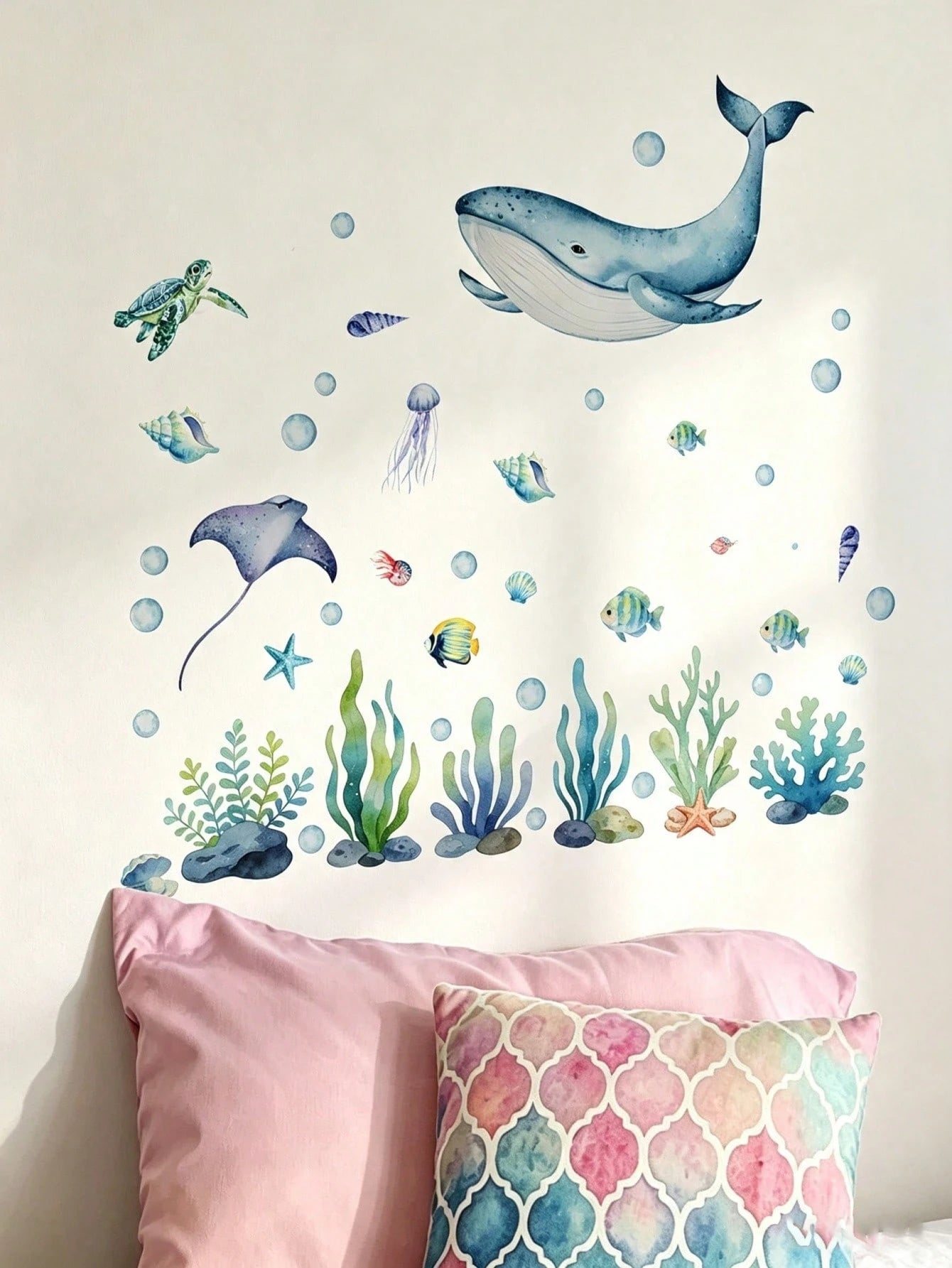 2 Styles Nursery Kids Room Wall Decals, Ocean Sea Animals & Shell Bow Stickers, Home Wall Art Decor For Baby Boys Girls Bedroom