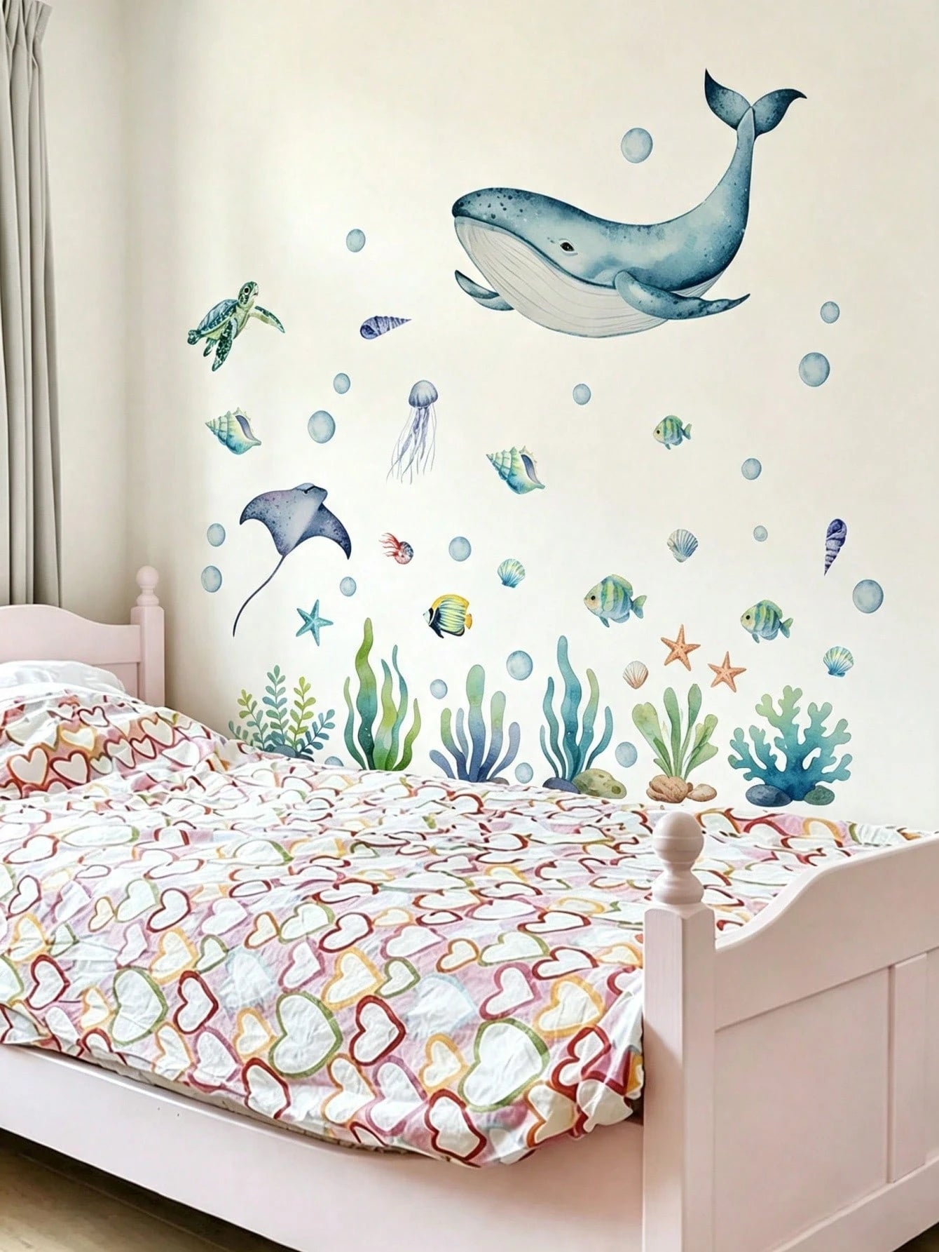 2 Styles Nursery Kids Room Wall Decals, Ocean Sea Animals & Shell Bow Stickers, Home Wall Art Decor For Baby Boys Girls Bedroom