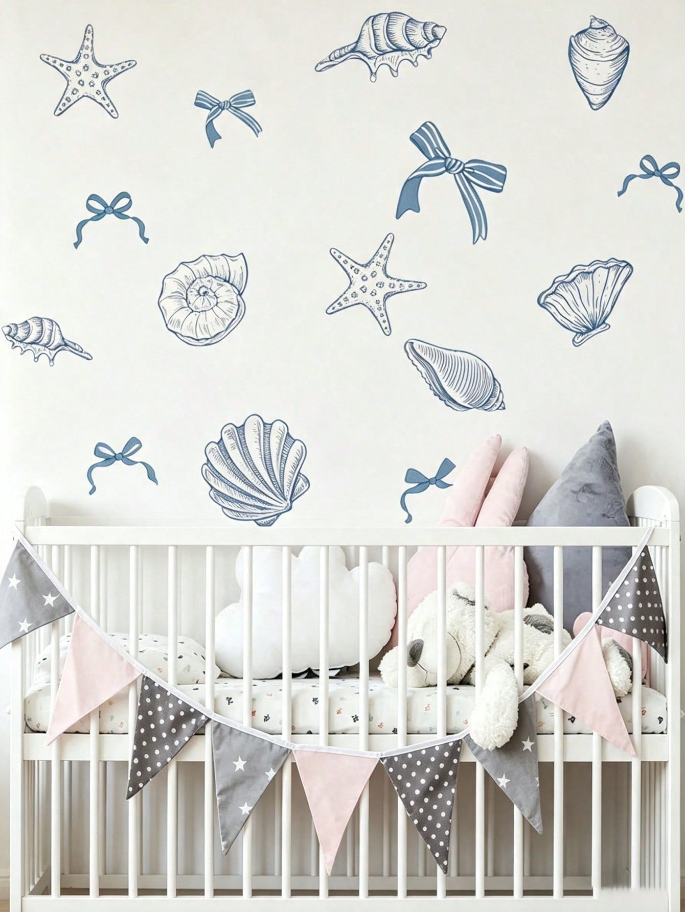 2 Styles Nursery Kids Room Wall Decals, Ocean Sea Animals & Shell Bow Stickers, Home Wall Art Decor For Baby Boys Girls Bedroom