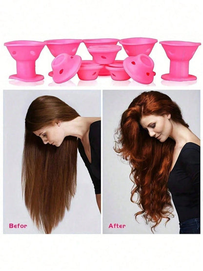 20/10/1pc Pink Silicone Hair Curler, No Heat Damage Design, Lightweight & Portable, Easy To Use, Create Natural Waves & Bangs, Suitable For Short To Medium Length Hair, Perfect For Home & Travel