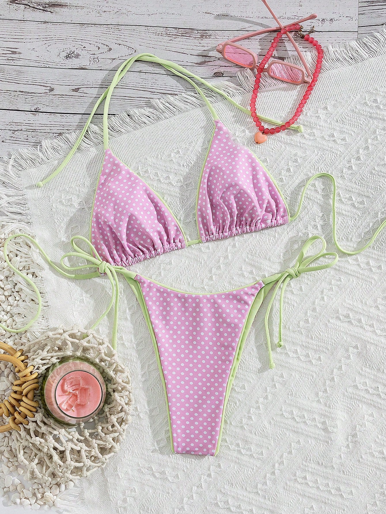 2023 Summer Leopard Print Tie-Front Sexy Bikini Set, Suitable For Beach Vacation Polka Dot