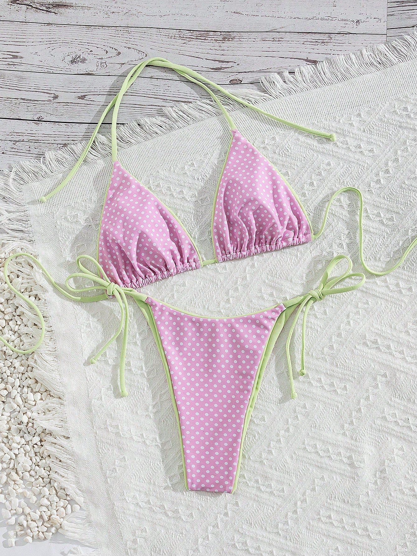 2023 Summer Leopard Print Tie-Front Sexy Bikini Set, Suitable For Beach Vacation Polka Dot