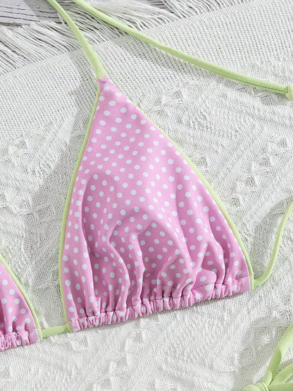 2023 Summer Leopard Print Tie-Front Sexy Bikini Set, Suitable For Beach Vacation Polka Dot