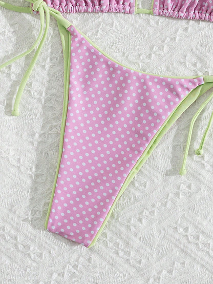 2023 Summer Leopard Print Tie-Front Sexy Bikini Set, Suitable For Beach Vacation Polka Dot