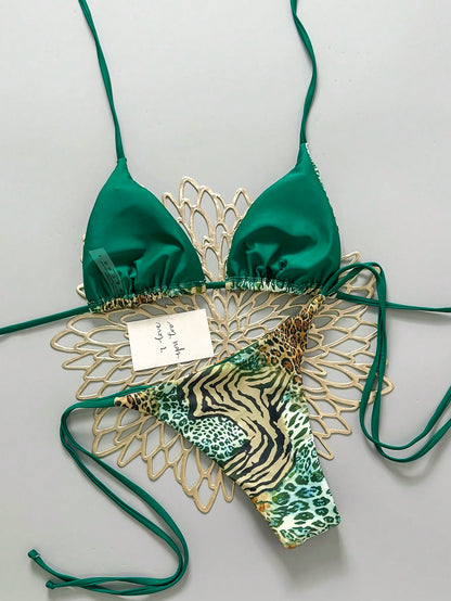 2025 Sexy Vintage Leopard Print Pattern Bikini 2 Pieces Set For Women Vacation Beach Summer