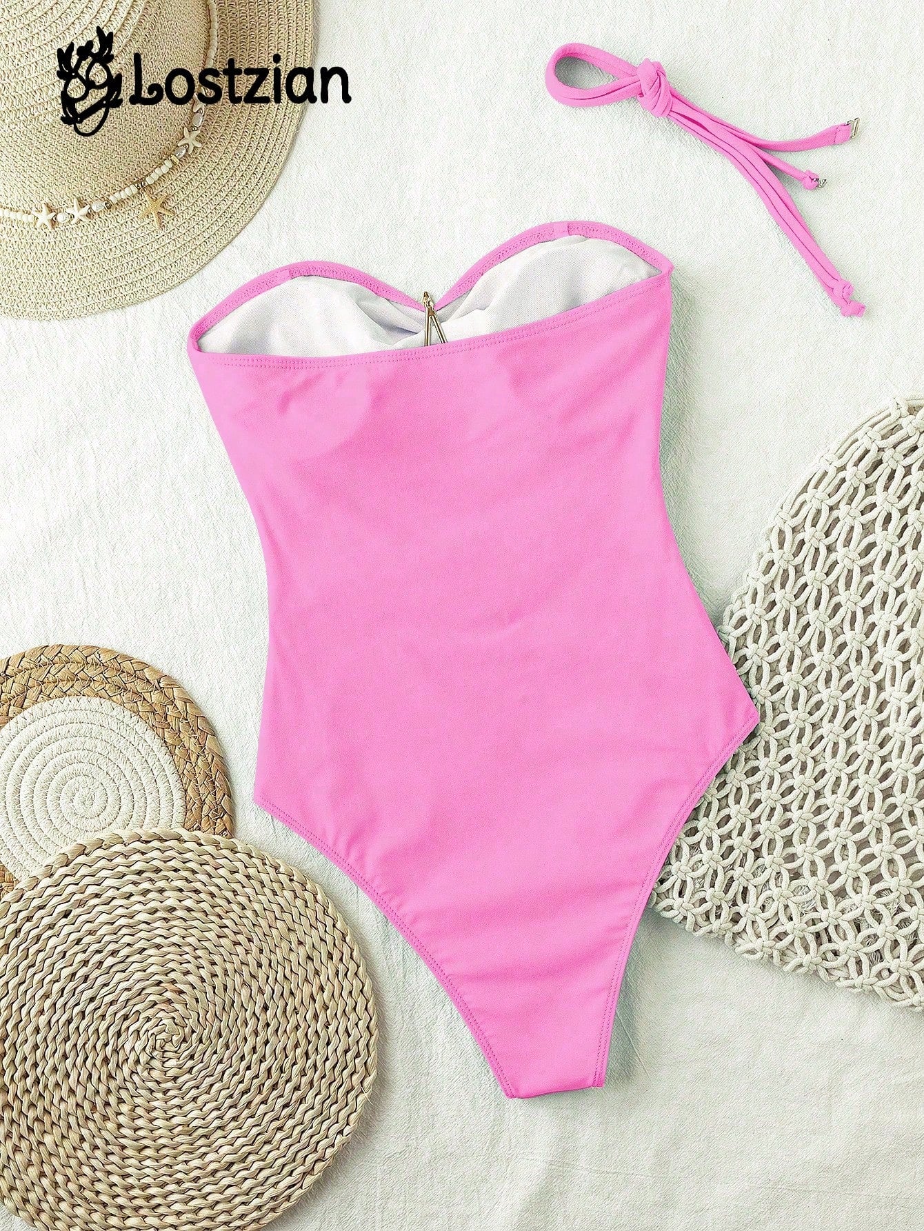 2026 European And American New Hot-Selling Summer Influencer Elegant Swimsuit, Halter Neck Beach Holiday Casual Outfit Vacation Pink