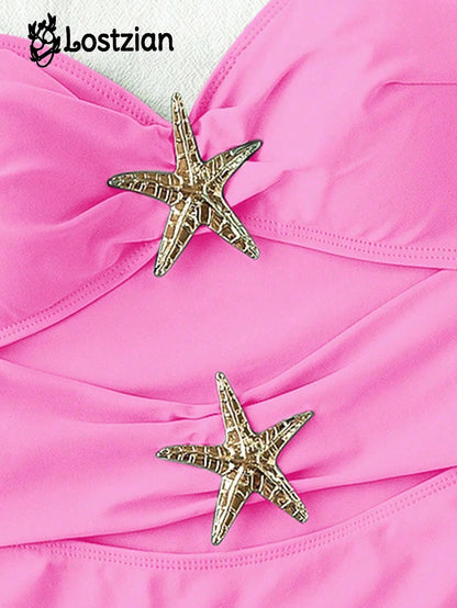 2026 European And American New Hot-Selling Summer Influencer Elegant Swimsuit, Halter Neck Beach Holiday Casual Outfit Vacation Pink
