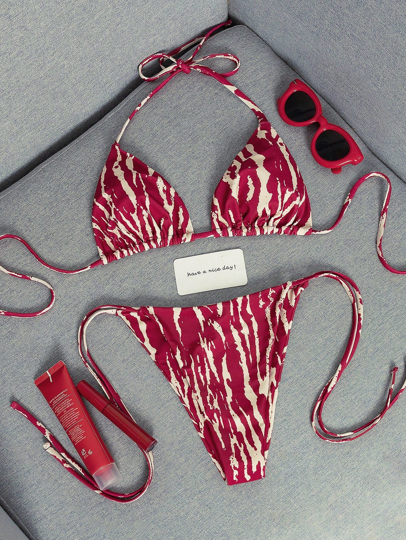 2026 Fashion Sexy Faux Wood Grain Personalized Print Women's Bikini Swimsuit 2-Piece Set, Cute Outfit For Summer Beach Vacation And Pool Party