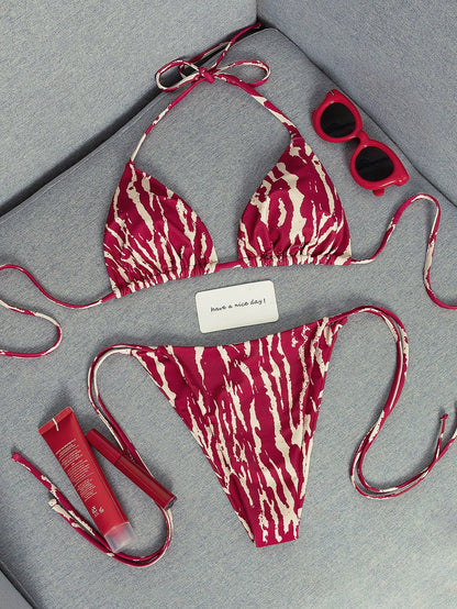 2026 Fashion Sexy Faux Wood Grain Personalized Print Women's Bikini Swimsuit 2-Piece Set, Cute Outfit For Summer Beach Vacation And Pool Party