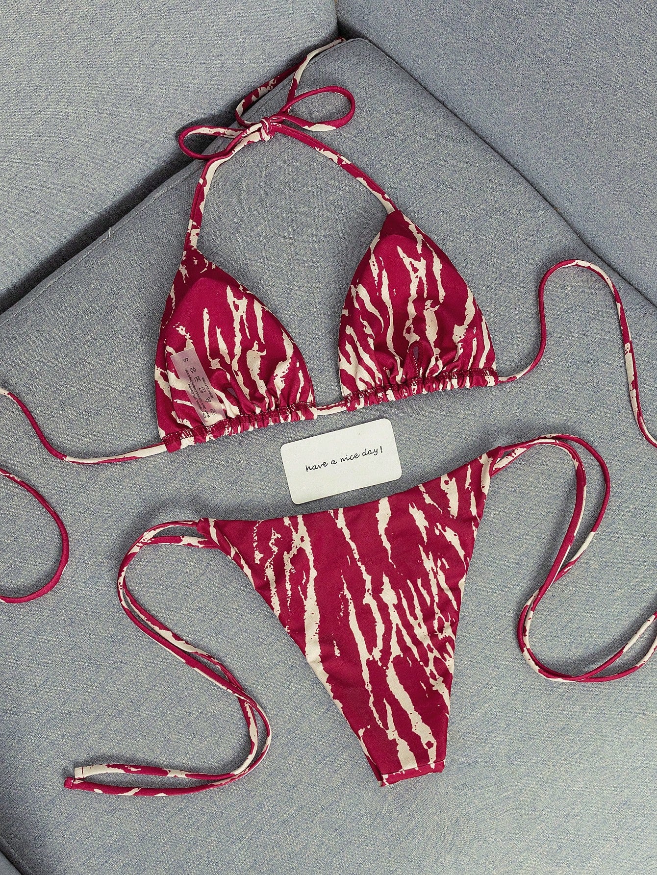 2026 Fashion Sexy Faux Wood Grain Personalized Print Women's Bikini Swimsuit 2-Piece Set, Cute Outfit For Summer Beach Vacation And Pool Party