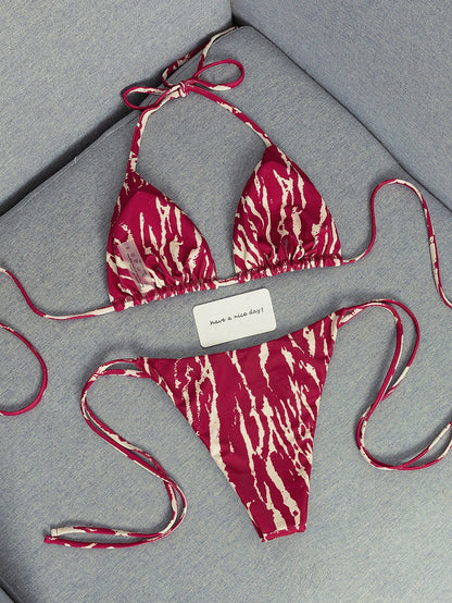 2026 Fashion Sexy Faux Wood Grain Personalized Print Women's Bikini Swimsuit 2-Piece Set, Cute Outfit For Summer Beach Vacation And Pool Party