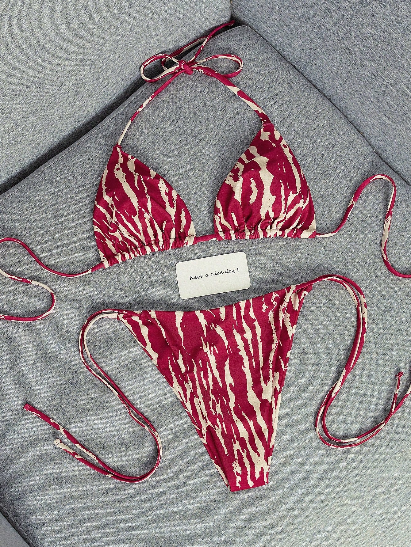 2026 Fashion Sexy Faux Wood Grain Personalized Print Women's Bikini Swimsuit 2-Piece Set, Cute Outfit For Summer Beach Vacation And Pool Party