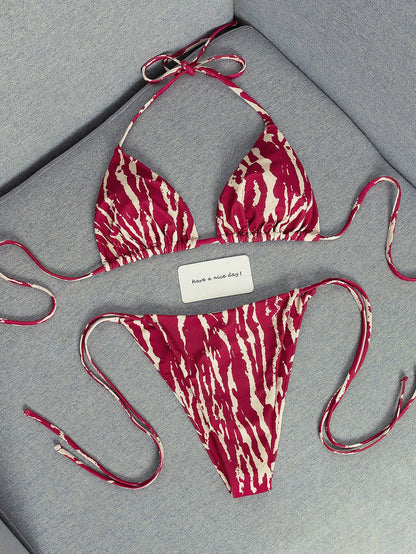 2026 Fashion Sexy Faux Wood Grain Personalized Print Women's Bikini Swimsuit 2-Piece Set, Cute Outfit For Summer Beach Vacation And Pool Party