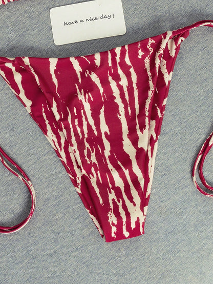 2026 Fashion Sexy Faux Wood Grain Personalized Print Women's Bikini Swimsuit 2-Piece Set, Cute Outfit For Summer Beach Vacation And Pool Party