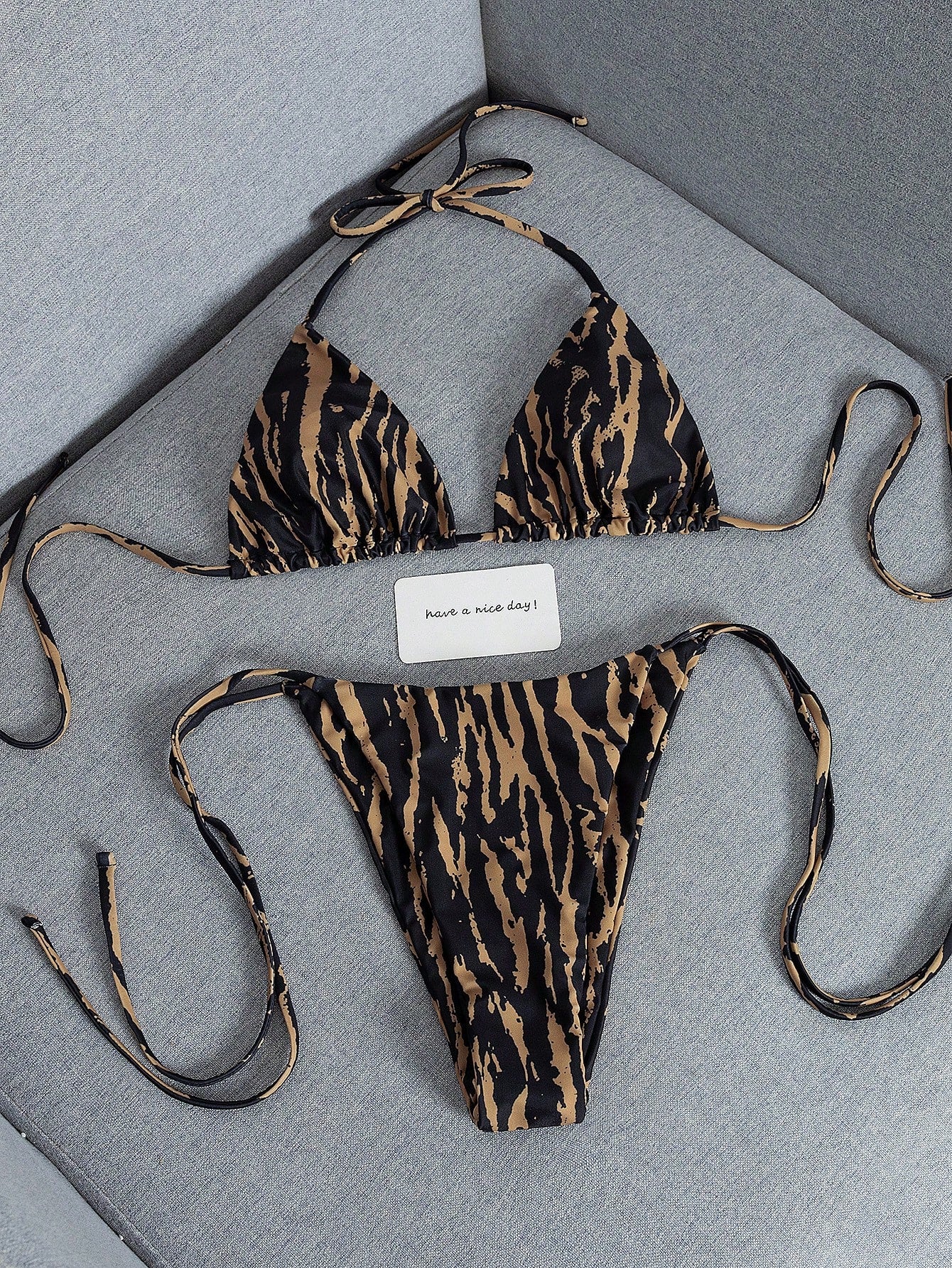 2026 Fashion Sexy Faux Wood Grain Personalized Print Women's Bikini Swimsuit 2-Piece Set, Cute Outfit For Summer Beach Vacation And Pool Party