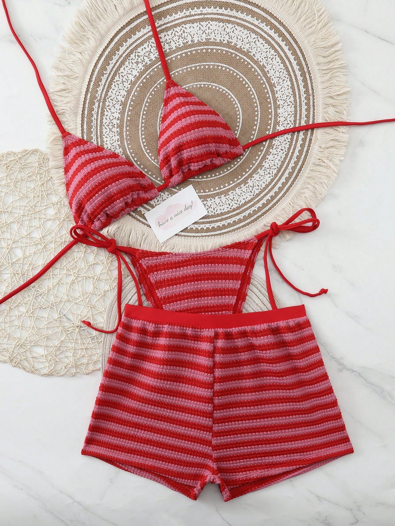 2026 Fashion Sexy Women's 3-Piece Bikini Beach Shorts Swimwear Set, Suitable For Spring/Summer Casual Daily Wear, Pool Parties, Vacationcore