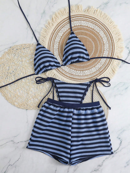 2026 Fashion Sexy Women's Beach Vacation Bikini Beach Pants Swimsuit 3-Piece Set, Suitable For Spring/Summer Daily Casual Pool Party