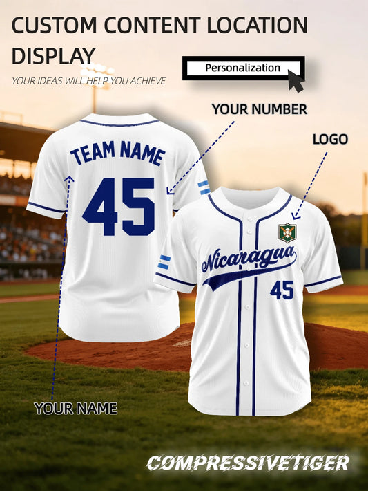 2026 Home Blue & White Colorblock Short Sleeve Baseball Cardigan, Fully Customizable, Replaceable Team Name On Chest, Interchangeable Number, Addable Logo Badge On Chest, Personalized Name & Number Pr