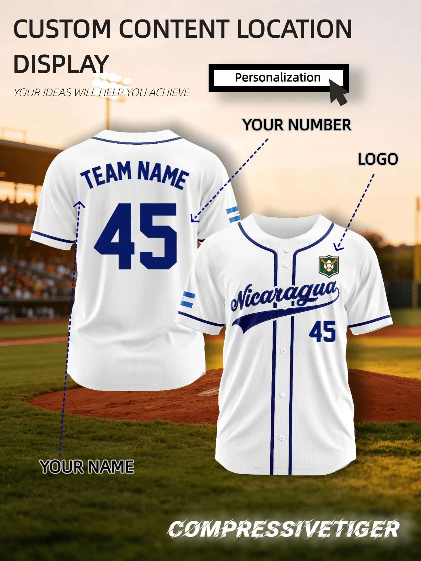 2026 Home Blue & White Colorblock Short Sleeve Baseball Cardigan, Fully Customizable, Replaceable Team Name On Chest, Interchangeable Number, Addable Logo Badge On Chest, Personalized Name & Number Pr