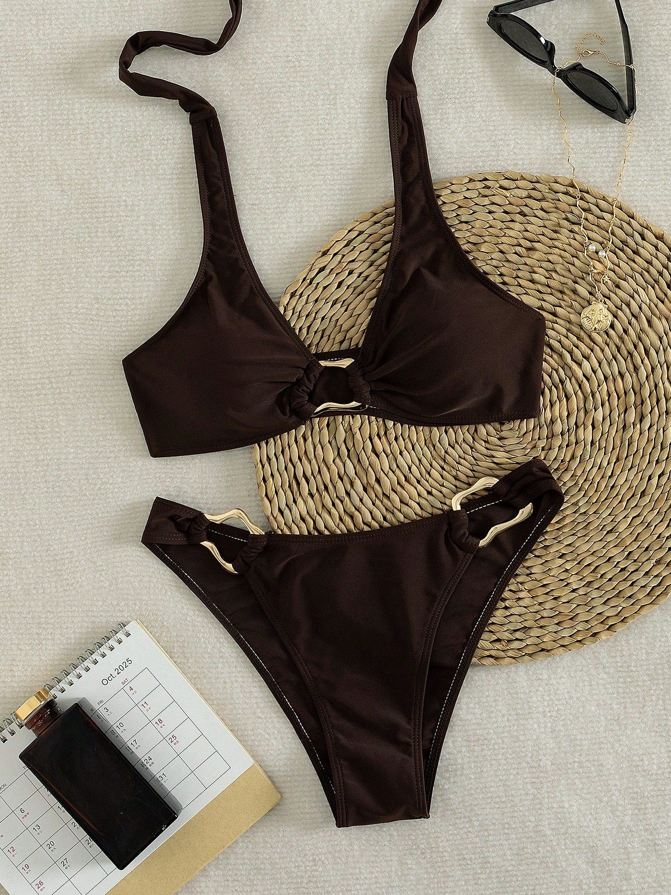 2026 New 2-Piece Solid Color Elegant Sexy Women's Bikini Set, Suitable For Summer Beach Vacation, Pool, Holiday Party Casual Swimwear, Resort Wear