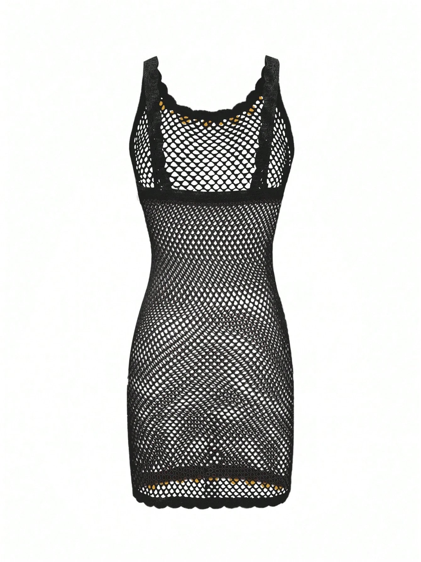 2026 New Arrival Women's Sexy Sequin Design Spaghetti Strap Hollow Sheer Beach Vacation Sleeveless Cover Up Mini Dress Summer Black, Resort Wear