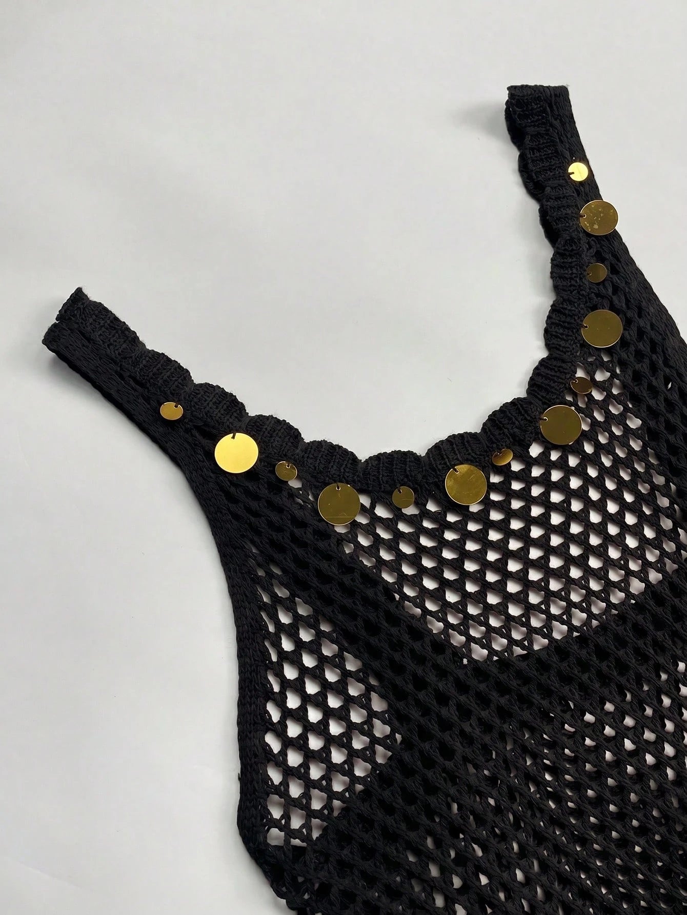 2026 New Arrival Women's Sexy Sequin Design Spaghetti Strap Hollow Sheer Beach Vacation Sleeveless Cover Up Mini Dress Summer Black, Resort Wear