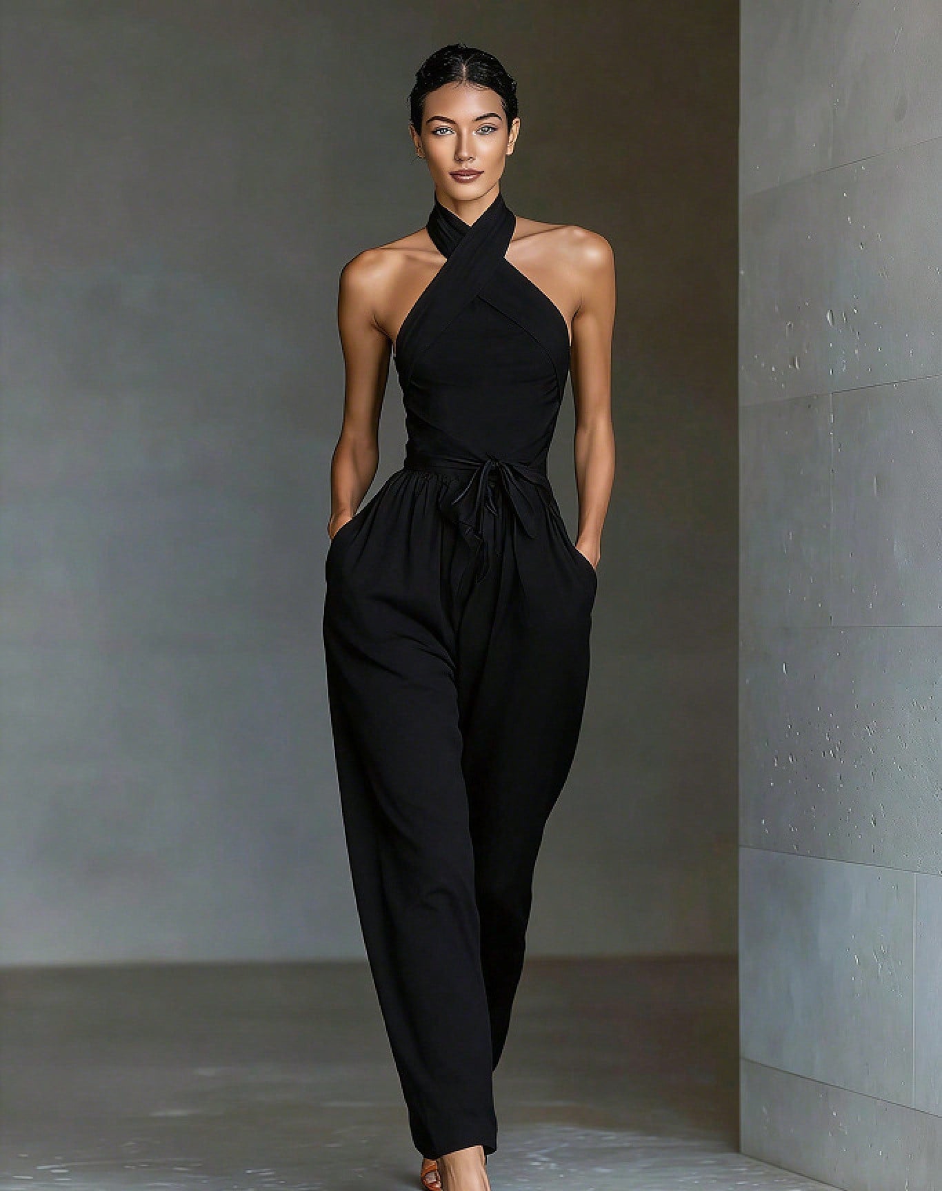 2026 New Linen Cross Cami Jumpsuit Women Tie Waist Wide Leg Casual Romper