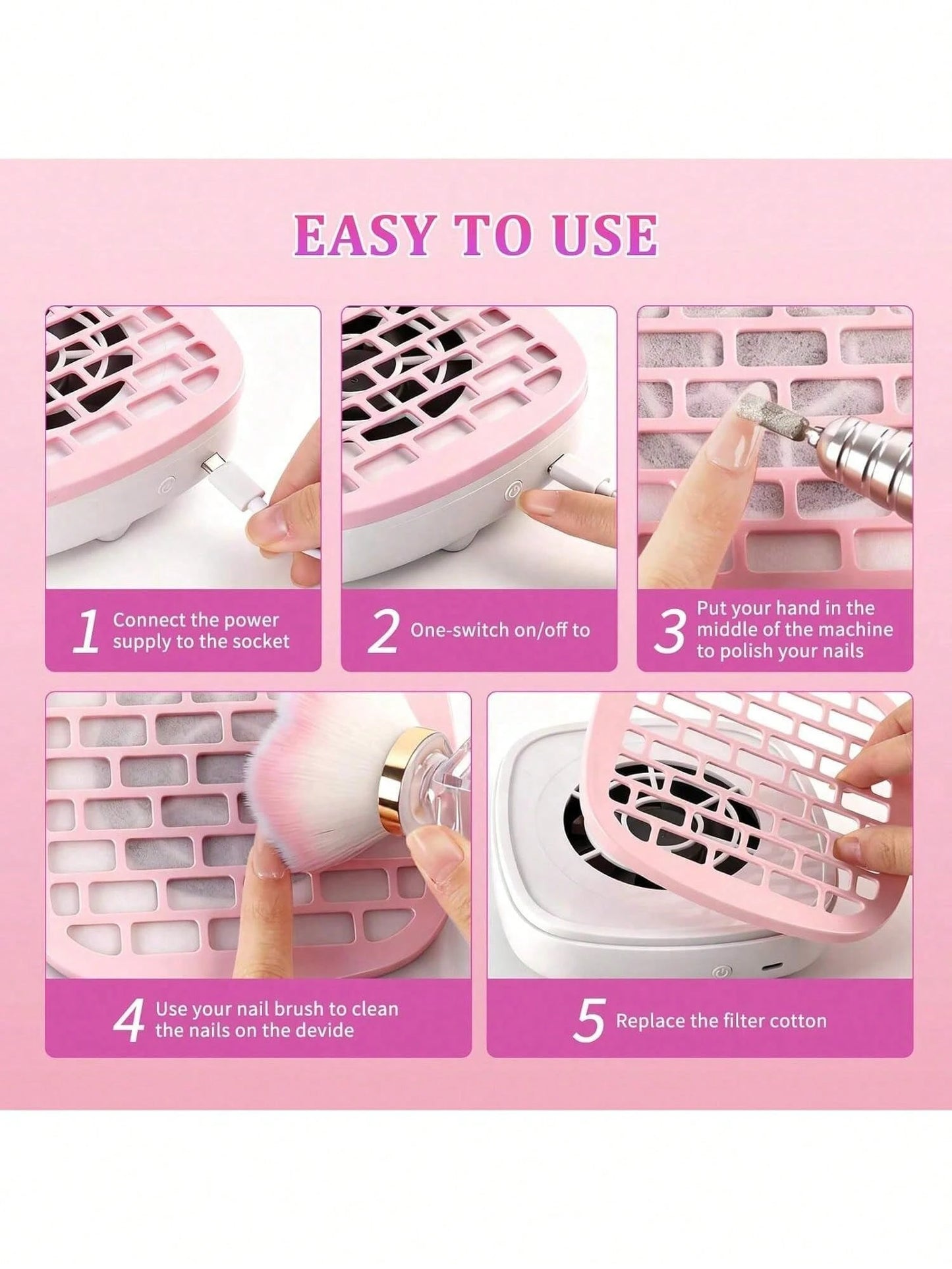 2026 New Mini Portable Nail Dust Collector With USB Plug And Filter, Easy To Use For Home & Salon Professionals-Essential For Polishing