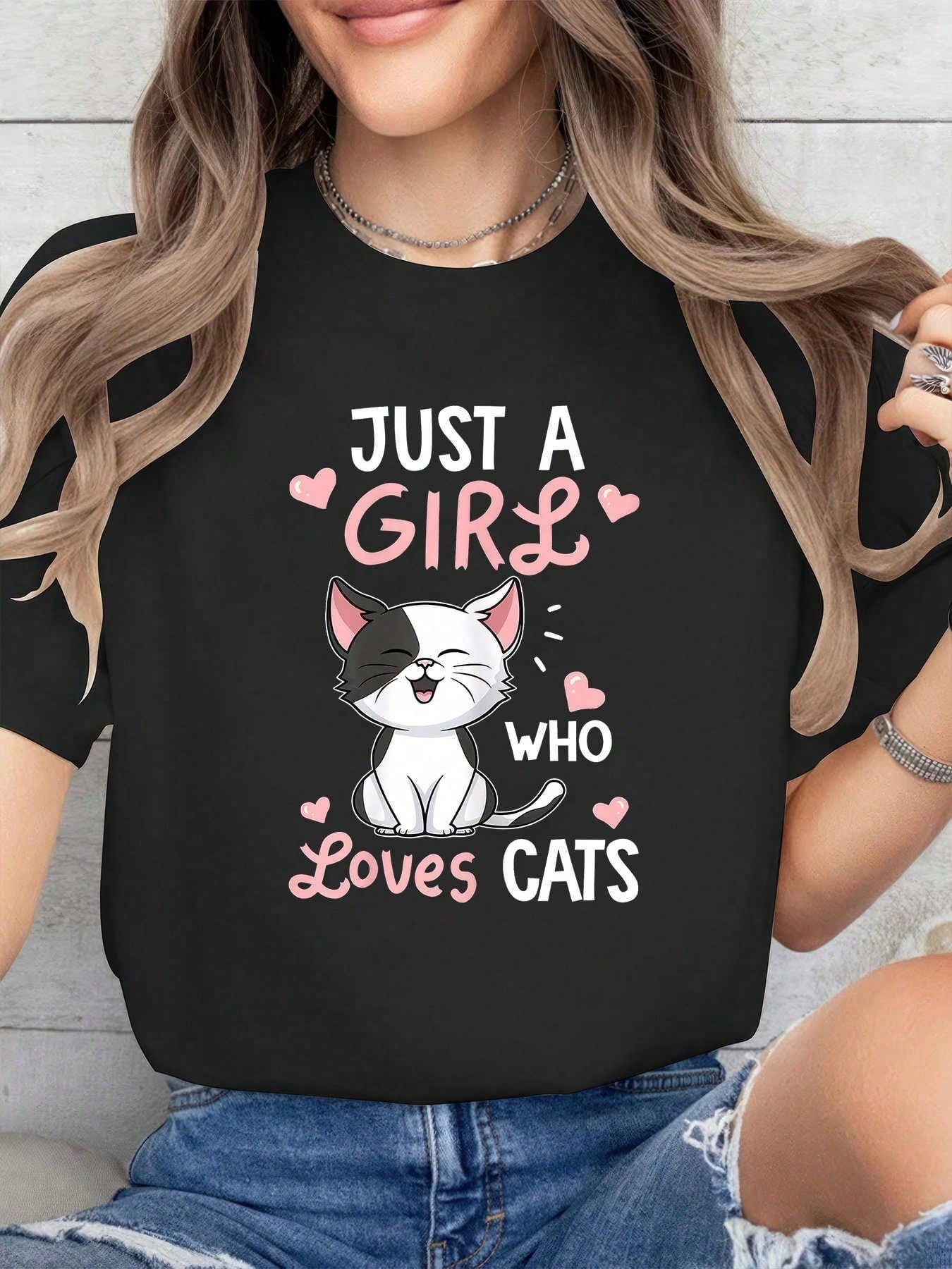 2026 New Plus-Size Women's Black And White Cotton T-Shirt Sleeve Round Neck Tee With Printing,Machine Washable Regular Fit For Casual Attire-0XL-5XL