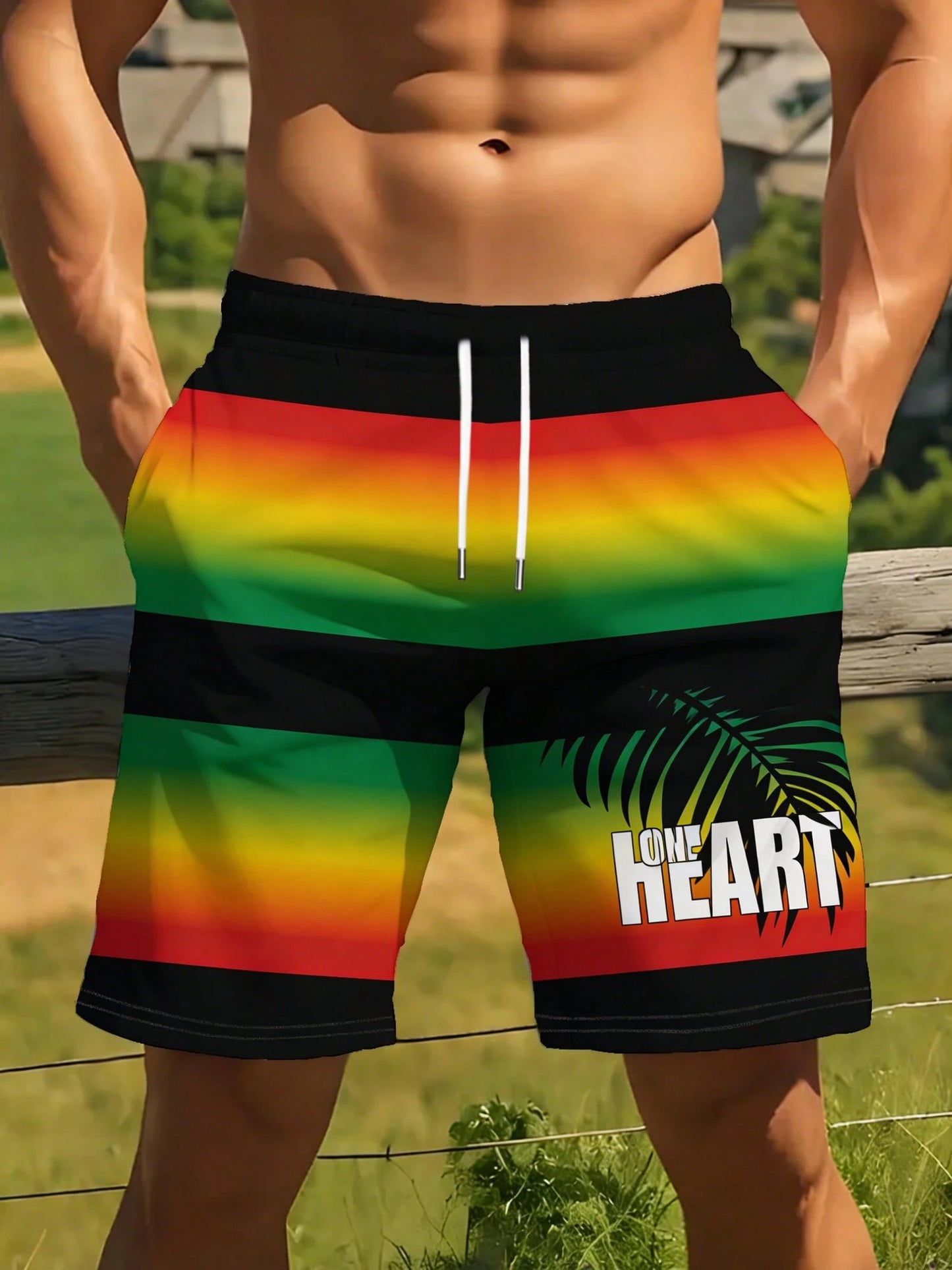 2026 New [Printed Design-NotTextured] Summer New Men's Jamaican Reggae Style Beach Shorts, With A Gradient Of Red, Green, And Yellow,Free Shipping