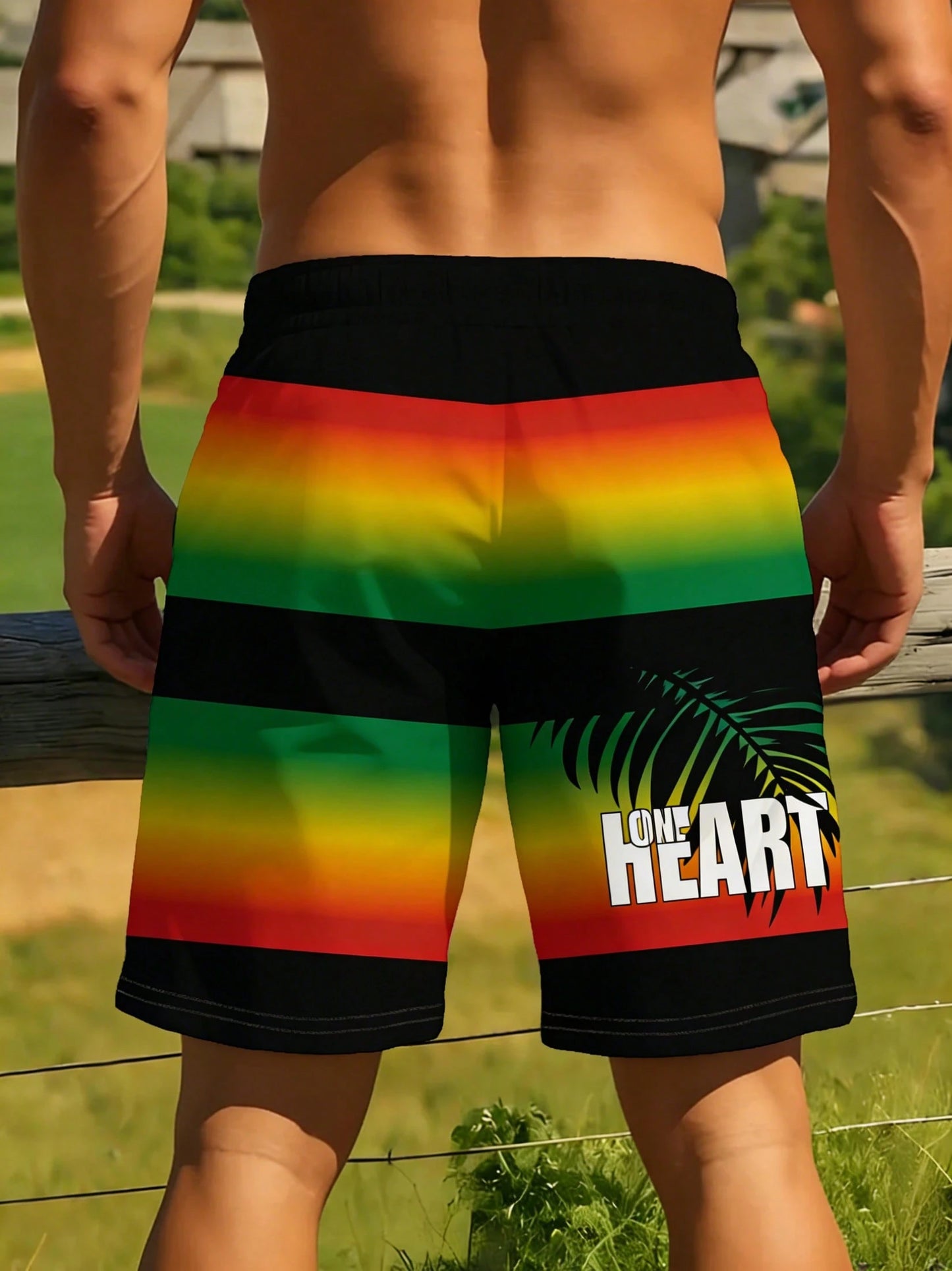 2026 New [Printed Design-NotTextured] Summer New Men's Jamaican Reggae Style Beach Shorts, With A Gradient Of Red, Green, And Yellow,Free Shipping