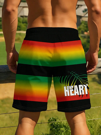 2026 New [Printed Design-NotTextured] Summer New Men's Jamaican Reggae Style Beach Shorts, With A Gradient Of Red, Green, And Yellow,Free Shipping