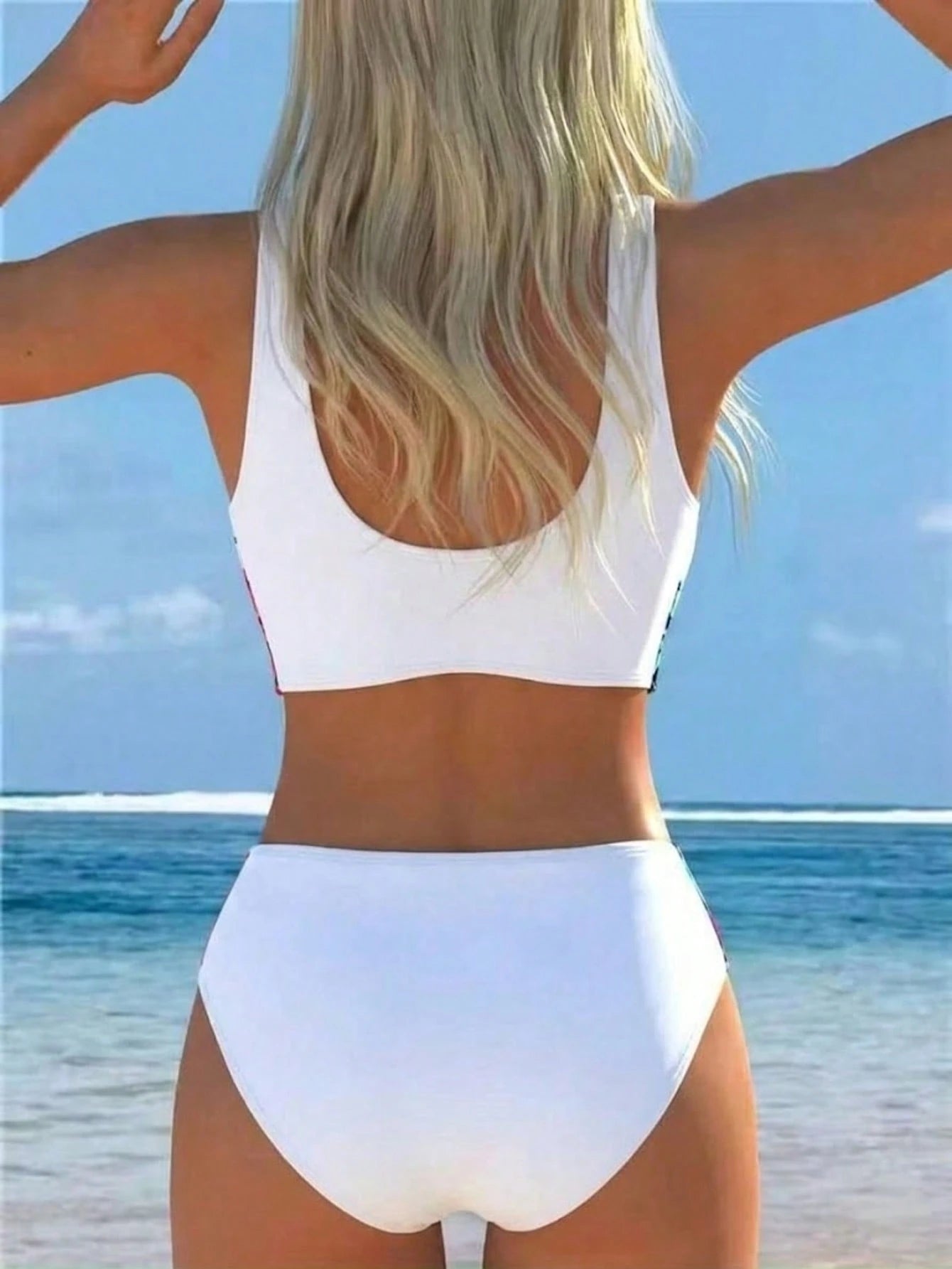 2026 New Women's Floral Trim Two Pieces Bikini Swimwear, Deep V-Neck Crop Top With High-Waist Swim Bottoms, Elegant Vacation Swimwear Beach Summer