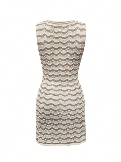 2026 New Women's Knit Striped Bow Design Sleeveless Summer Slim Fit Contrast Color Striped Short Dress Vacation Beach Dress, Aesthetic