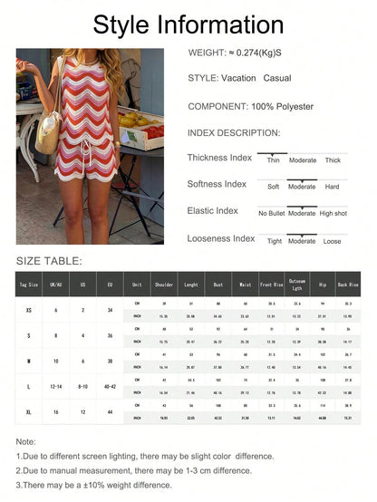 2026 New Women's Summer European And American Fashion Hollow Crochet Sleeveless Tank Top And Casual Beach Shorts Two Pieces Set Vacation, Boho Chic
