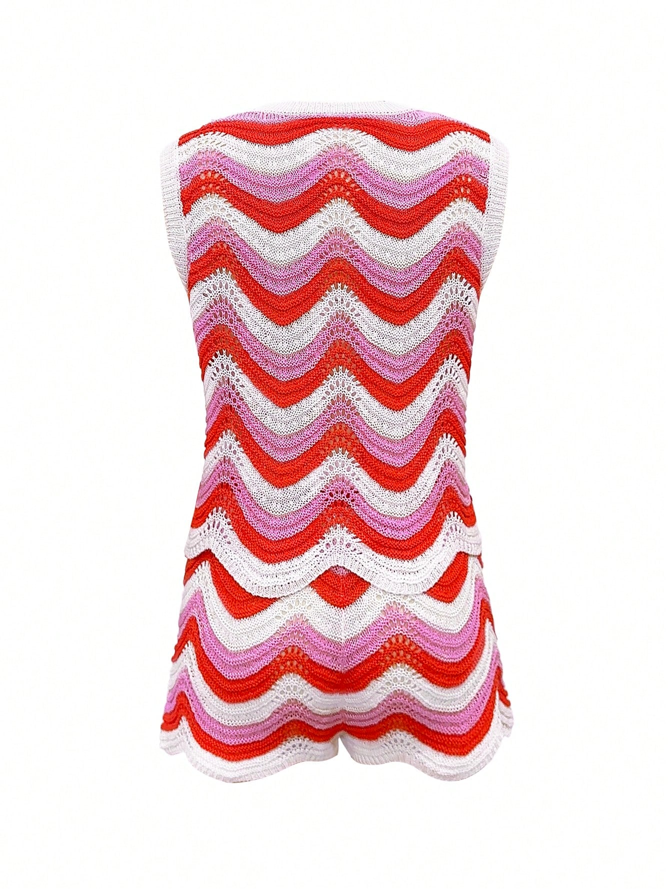 2026 New Women's Summer European And American Fashion Hollow Crochet Sleeveless Tank Top And Casual Beach Shorts Two Pieces Set Vacation, Boho Chic